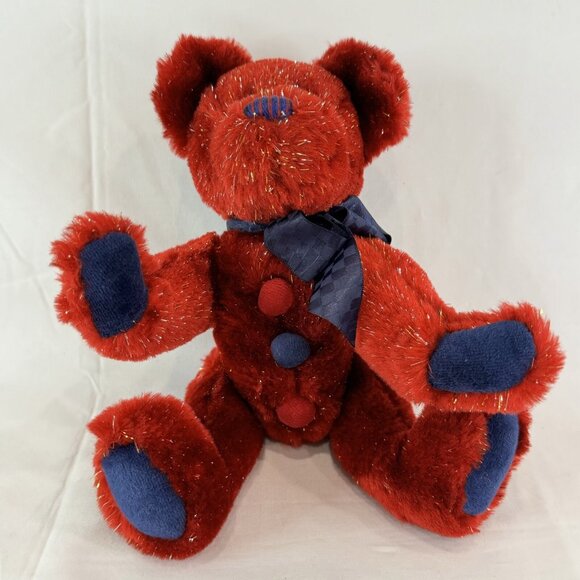 BOYDS BEARS Red Sparkle Teddy Bear Blue Velvet Glitter Plush Stuffed Animal 2000 - Picture 2 of 11